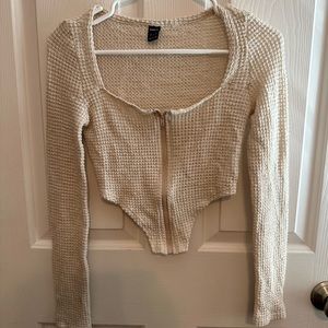 Small white zip up crop top